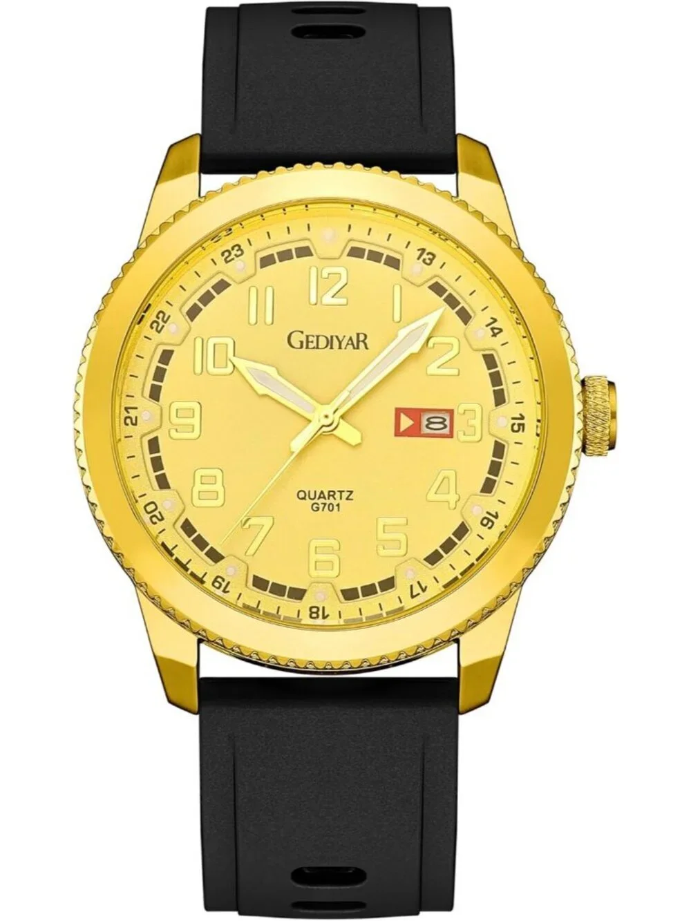 Men's Black And Gold Analog Quartz Waterproof Silicone Band Luminous Wrist Watch
